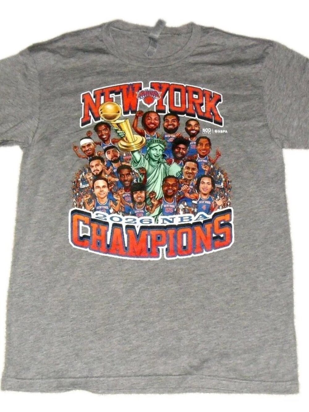 New York Knicks 2026 Nba Champions Caricature Team Mens Grey T-shirt Sz. Small